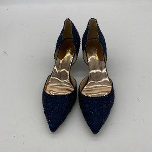 XYD navy pointy toe rhinestone low heels kitten shoes pumps